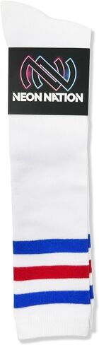 NEON NATION Unisex White Knee High Team Tube Socks with Various Colored Stripes in Kuwait