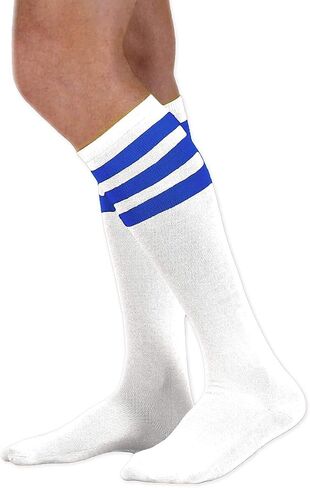 NEON NATION Unisex White Knee High Team Tube Socks with Various Colored Stripes in Kuwait
