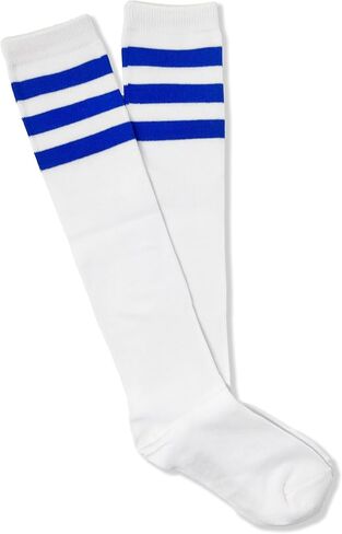 NEON NATION Unisex White Knee High Team Tube Socks with Various Colored Stripes in Kuwait