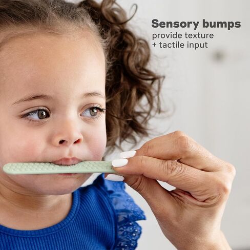 ezpz Baby-Led Toothbrush (3 Months + Sage) - 100% Silicone Infant Toothbrush with Sensory Bumps - Cleans Gums+New Teeth - Improves Hand to Mouth Coordination+Self-Feeding Skills - 1 Count (Pack of 1) in Kuwait