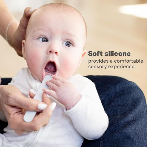 ezpz Baby-Led Toothbrush (3 Months + Sage) - 100% Silicone Infant Toothbrush with Sensory Bumps - Cleans Gums+New Teeth - Improves Hand to Mouth Coordination+Self-Feeding Skills - 1 Count (Pack of 1) in Kuwait