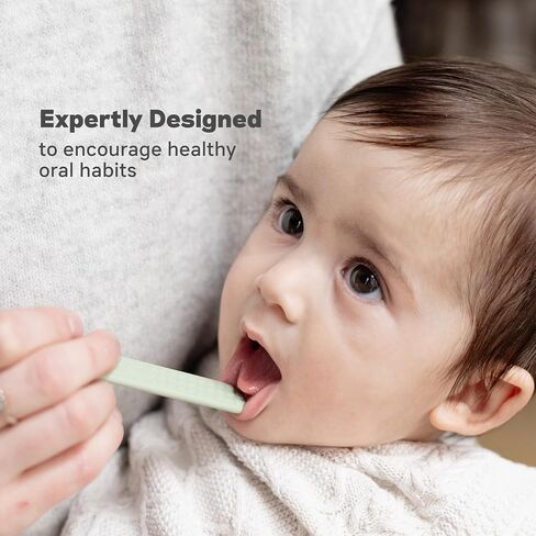ezpz Baby-Led Toothbrush (3 Months + Sage) - 100% Silicone Infant Toothbrush with Sensory Bumps - Cleans Gums+New Teeth - Improves Hand to Mouth Coordination+Self-Feeding Skills - 1 Count (Pack of 1) in Kuwait