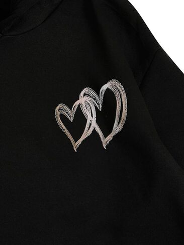 MakeMeChic Women's Heart Print Long Sleeve Sweatshirt Hooded Neck Pullover Tops with Pocket in Saudi Arabia