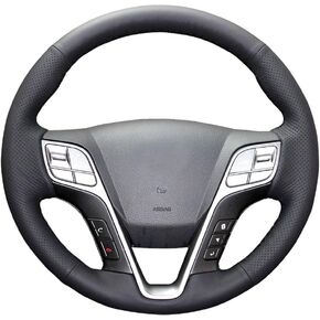 Eiseng DIY Stitching Car Steering Wheel Cover for Hyundai Santa Fe 4dr SUV 2013 2014 2015 2016 2017 2018 Interior Accessories Black Genuine Leather 15 inches Anti-slip