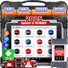 Autel MaxiSys MS908CV II: 2025 Heavy Duty Truck Scanner Upgrade of MS908CV, Same as MS909CV, Semi Truck Tool w/ J2534 ECU Programmer, Coding, Active Test, 64 Service, Bluetooth Diesel Diagnostic Tool