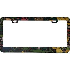 Cute Yellow Pineapples Pattern License Plate Frame, Tropical Hawaiian Themed Car License Plate Cover Holder, Matte White Powder Coated Stainless Steel