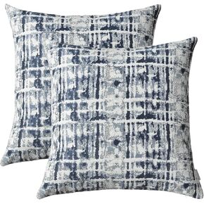 Jacquard Decorative Throw Pillow Covers for Couch Set of 2, 18x18 Inches, Navy Blue