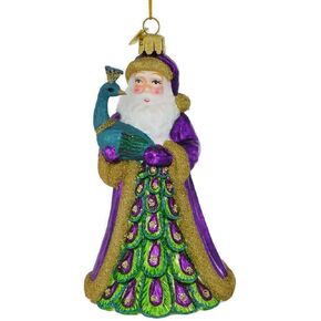Noble Gems Santa with Peacock Glass Christmas Tree Ornament NB1488