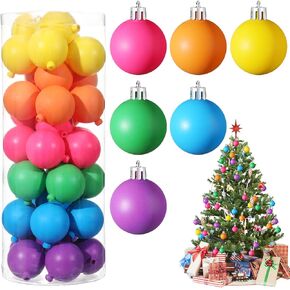 Christmas Ball Ornaments Neon Color Christmas Tree Decorations Xmas Tree Decor Colored Shatterproof Baubles Plastic Holiday Hanging Balls for Christmas Party(36 Pcs,1.57 Inch)