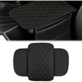 Car Center Console Cover, 12.1In*7.8In*1.56In Microfiber Leather Car Armrest Cover Cushion with 2 Storage Pocket, Waterproof Anti-Scratch, Universal Automotive Decoration for Truck SUV Car (black)