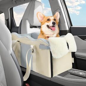 Center Console Dog Car Seat for Small Dogs, Pet Puppy Car Seats with Soft Cushion Safety Belt, Washable Cat Carseats, Pet Bed for Cars, Dog Booster Cars Seats for Dogs Small 5-15 lbs(Blue)