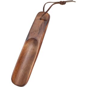 Wood Shoehorn, 6" Short Handle Shoe Horn with Leather Lanyard Non Slip Shoe Lifter Lazy Shoes Aid Tool Easy Wear Helper Shoehorns for Seniors Pregnancy Men Women Kids