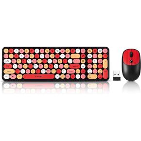 Wireless Keyboard and Mouse Combo, Full Size Compact Quiet Wireless Keyboard and Mouse Set 2.4G Ultra-Thin Sleek Design for Windows, Desktop, PC, Notebook, Laptop,Round Keys Lipstick Mixed with Punk