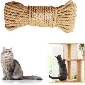 50M Sisal Rope for Cat Scratchers, Cat Scratching Sisal Rope 6mm Natural Jute Hemp Rope, Ideal for Replace Scratching Post, Repair Cat Tree, DIY Projects