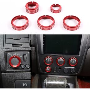PIUGILH Center Console AC Air Conditioner Volume Tune Knob Button Cover,Aluminum Headlight Switch Knob Cover for Hummer H3 2005-2009,5PCS (Red)