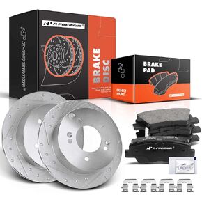 A-Premium 10.31 inch (262mm) Rear Drilled and Slotted Disc Brake Rotors + Ceramic Pads Kit Compatible with Select Hyundai Models - Sonata 2008 2009 2010, 2.4L, Built After 01/22/2008, 6-PC Set