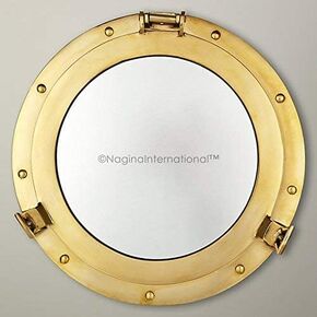 Nagina International 12" Deluxe Nautical Brass Polished Porthole Mirror | Pirate's Boat Decorative Mirror | Captain's Maritime Beach Home Decor & Gifts