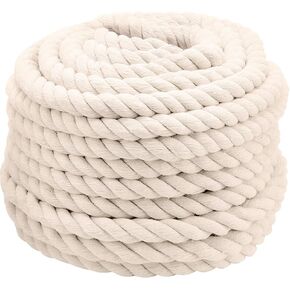 JOIKIT 100 Feet 3/4 Inch Twisted Cotton Rope 3-Strand Natural Thick White Cotton Rope for Hammocks, DIY Crafts, Gardening, Camping