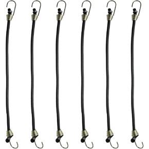 Bungee Cords with Hooks 6PCS 10 Inch Long Heavy-Duty Black Rubber Stretchy Bungee Cords with Stainless Steel Hooks Rubber Tarp Straps for Bikes, Camping, Carrying Tools