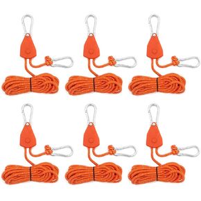 6 Pack Rope Ratchet,1/8" Adjustable Rope Hangers,Rope Clip Hanger,Ropes Ratchet,Used for Camping Tents,Ventilation Equipment,and Hanging Lighting Fixtures(13.12 FT,Orange)