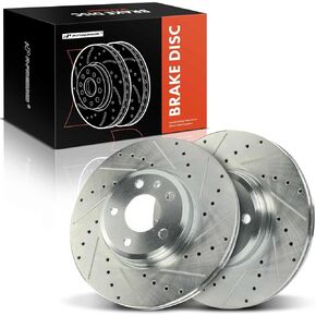 A-Premium 12.35 inch (313.8mm) Front Drilled and Slotted Disc Brake Rotors Compatible with Select Audi Models - A4 2017-2021, A4 Quattro 2017-2023, A5 2013-2014, A5 Quattro, A5 Sportback, 2-PC Set