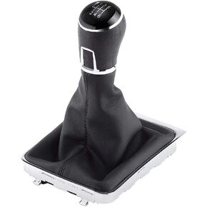 Keenso Manual 6 Speed Gear Shifter Knob Gaiter Boot Cover Kit Black Leather Gear Stick Knob Cover