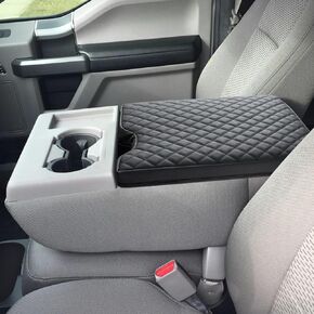 غطاء وحدة التحكم المركزية JOJOY LUX لسيارة Ford F150 2015-2024 وF250 F350 F450 2017-2024 غطاء صندوق مسند ذراع جلدي غطاء حماية مسند ذراع وحدة التحكم الوسطى F150 F250 (لمقعد القفز فقط)