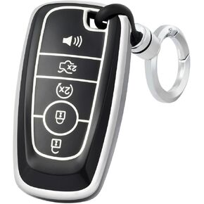for Ford Key Fob Cover with Keychain, Soft TPU Full Protection Fob Compatible with Explorer Fusion Escape Edge Expedition F150 F250 F350 F450 F550 Maverick Mustang 5 Buttons, Gold White