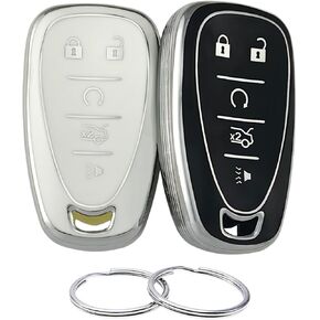 TPU Key Fob Cover Compatible with 2016-2024 Chevrolet Blazer Bolt EV Camaro Cruze Equinox Malibu Sonic Spark Traverse Trax Volt (Black/White)