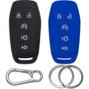 Click&Fit Silicone Key Fob Covers Compatible with Ford F-150 F-250 15-17, Explorer 16-17, Mustang 15-17, Fusion, Edge, Lincoln 13-19 MKZ MKX MKC – Car Remote Key Rubber case 5-Button, Black+Grey
