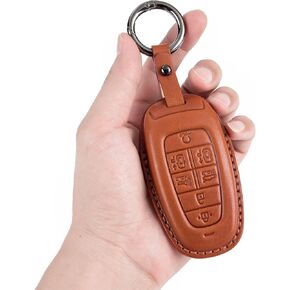 Compatible with 2022 2021 2020 Hyundai Sonata Nexo Santa Fe Tucson Genuine Leather Key Fob Cover Case Remote Holder Skin Protector Keyless Entry Sleeve Accessories