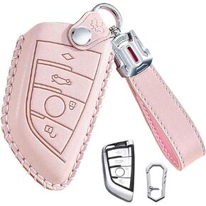 Car Key Fob Cover with Keychain for BMW Accessories, Car Key Holder for BMW X1/ X 2/ X 3/ X 4/ X 5/ X 6, Car Key Fob Case for 3/4-buttons Smart Remote, Gift for Women (White)