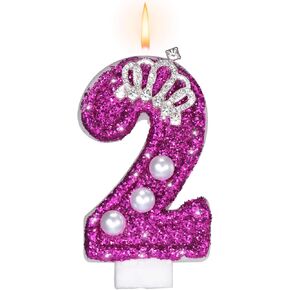 Birthday Candles, Number Candles for Birthday Cakes, Purple Birthday Candles Sparklers with Pearls, 2.9" Number 5 Candle for Birthday Cake Girl