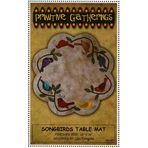 Songbirds Table Mat Felted Wool Fusible Applique Pattern 16" Scalloped Round Penny Rug Primitive
