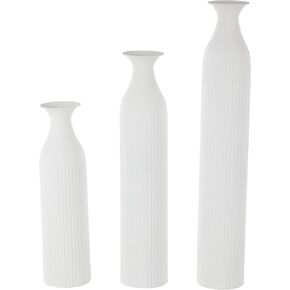 Deco 79 Metal Decorative Vase Tall Slim Ribbed Floor Centerpiece Vases, Set of 3 Vases for Home Decoration 35", 29", 22" H, White