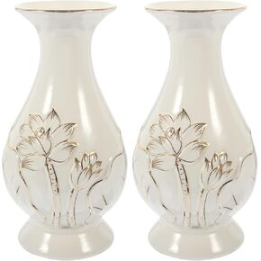Amosfun Ceramic Lotus Bottle Buddist Lotus Vase Guanyin Lotus Bottle Temple Desktop Vase Flowers Containers 6.8 Inch Tall 2 Pack