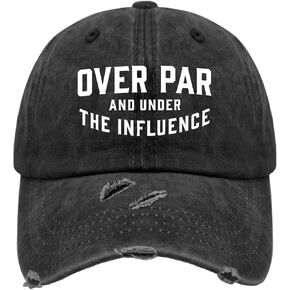 Over Par and Under The Influence Hats for Mens Washed Distressed Baseball Caps Aesthetic Washed, Allblack