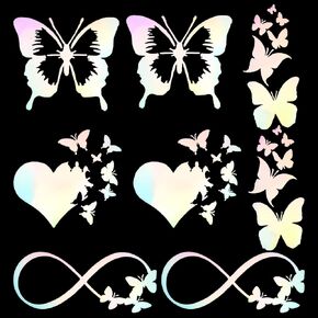 GORGECRAFT 8 Sheets Vinyl Butterfly Car Decals Black Laser Reflective Car Bumper Sticker Butterfly Infinity Butterflies Heart Love Butterfly Wing Decals for SUV Truck Motorcycle Doors Walls Laptop