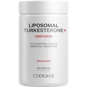 Codeage Turkesterone Supplement, 4-Month Supply, Hydroxypropyl-β-Cyclodextrin, Liposomal Delivery, Sports, Pre & Post-Workouts, Ajuga Turkestanica, Vegan, Gluten-Free, Non-GMO - 120 Capsules