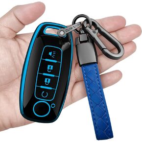Sindeda for Nissan Key Fob Cover with Keychain Soft Full Protection Key Shell Key Case Compatible with 2023 2024 Nissan Pathfinder Rouge 4Runner (Blue, 5 Buttons)