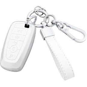 Key Fob Cover with Heavy-duty Keychain for Ford Explorer Bronco Escape Edge (White)