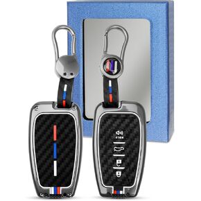 مفتاح فوب كوف مع سلسلة مفاتيح تناسب تويوتا كامري RAV4 هايلاندر أفالون C-HR بريوس كورولا GT86 2018-2024، 4 أزرار حماية 360 درجة، حامل مفاتيح، لون ألياف الكربون in Kuwait