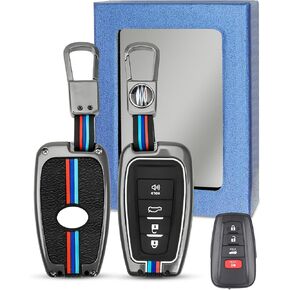 Key Fob Cove with Keychain Fit for Toyota Camry RAV4 Highlander Avalon C-HR Prius Corolla GT86 2018-2024, 4 Button 360 Degree Protector Key Holder, Carbon Fiber Color