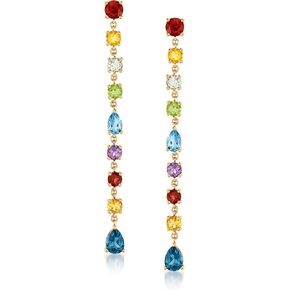 Ross-Simons 6.90 ct. t.w. Multi-Gemstone Linear Drop Earrings in 18kt Gold Over Sterling