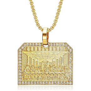 Last supper Chain for Men Iced Out Pendant Christian Cross Rectangle Pendant Necklace Religion Style Hip Hop Punk Rock Clubs jewelry Cuban Link chain for men