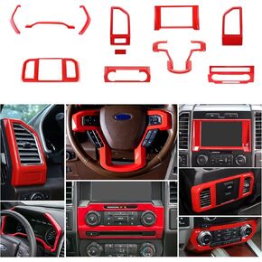 JeCar 11PCS Interior Decoration Trim Kit for Ford F150 2015-2020 Steering Wheel & Center Console Trim Dashboard & Rear Air Conditioner Vent Cover (Carbon Fiber Grain)