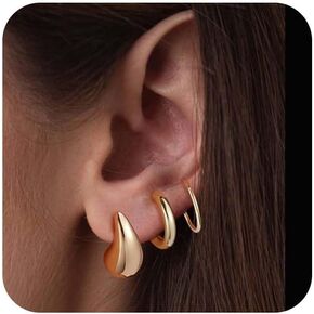 3 Pairs Gold Earrings for Women Dainty Small Gold Earring Set 14K Gold Hoop Earrings Cute Cz Hoop Flat Back Earrings Trendy Earring Gold Jewelry Set Gift