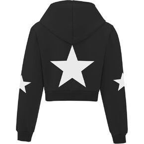 Star Cropped Y2K Zip Up Hoodies For Women Cute Stars Printed Cropped Sweatshirts Aesthetic Graphic Cotton Crop Tops
