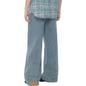 Y2k Pants Men's Aesthetic Baggy Jeans Vintage Hip Hop Cargo Jeans Pocket Reverse Novelty Jeans for Women