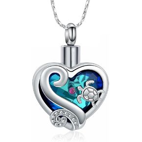 Imrsanl Sea Turtle Cremation Jewelry for Ashes Heart Urn Necklaces Keepsake Memorial Urns Pendant Jewellery for Pets/Human